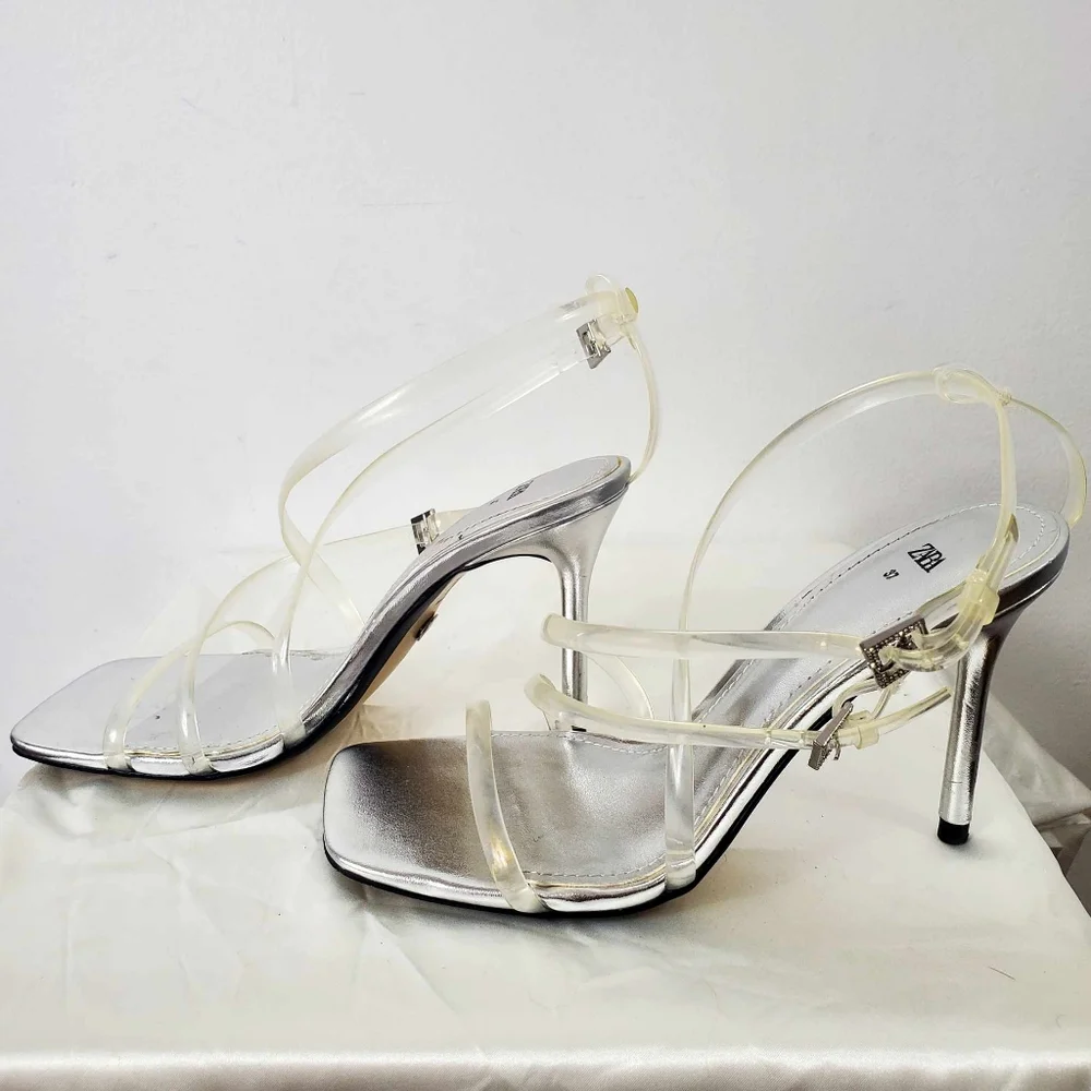 Zara Clear Invisible Vinyl Straps High Heel Strappy Sandal - Picture 10 of 16